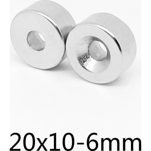 2~200PCS 20x10-6 Strong Cylinder Rare Earth Countersunk Magnet 20*10 mm Hole 6mm Round Neodymium Magnets Permanent N35 20*10-6