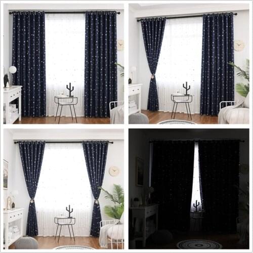 Star Moon Blackout Curtains for Kids Bedroom Polyester Fabric Window Treatments Kitchen Living Room Drapes Car Decoration Panels