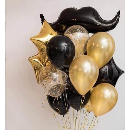 14pcs/set Big Beard Star Foil Balloon Mix Gold Latex Confetti Balloon Happy Birthday Party Wedding Fathers Day Decoration Gifts
