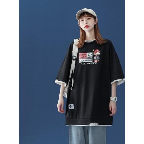 KULIQI 2021 NEW Women Cartoon T-shirts Swag Street Style Summer Short Sleeve Girls Cotton Tops Tees Loose Female Casual tshirts
