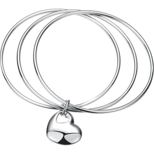 BABYLLNT 925 Silver Three Circle Heart Bangle Woman Fashion Charm Jewelry For Wedding Party Engagement Gift