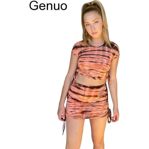 Two Piece Set Women Short Sleeve Crop Top+mini Dress Summer Clothes For Female Outfit Bandage Elastic Hight Skinny Outwear