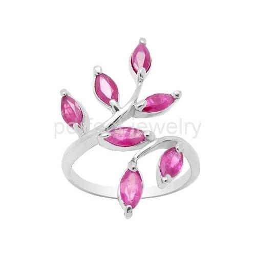 Per jewelry Natural real ruby leaves style ring Free shipping 925 sterling silver 0.13ct*7pcs gemstone Fine jewelry C912252