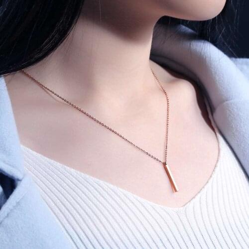 Personalized Engraved Name Bar Pendant Necklace Rose Gold Stainless Steel Chain Necklaces For Women Accessories