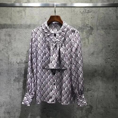 100% silk women blouse women office shirt with bow elegant printed women blouses quality shirts