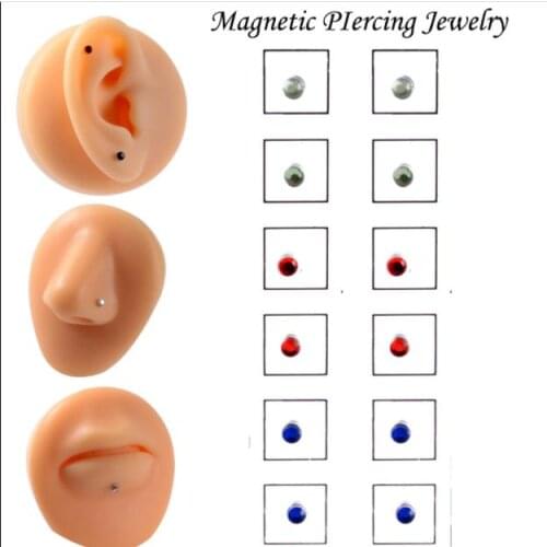 12Pcs/Card Magnet Non Pierced Ear Tragus Cartilage Lip Labret Stud Nose Ring Rhinestone Fake Magnetic Stud Jewelry