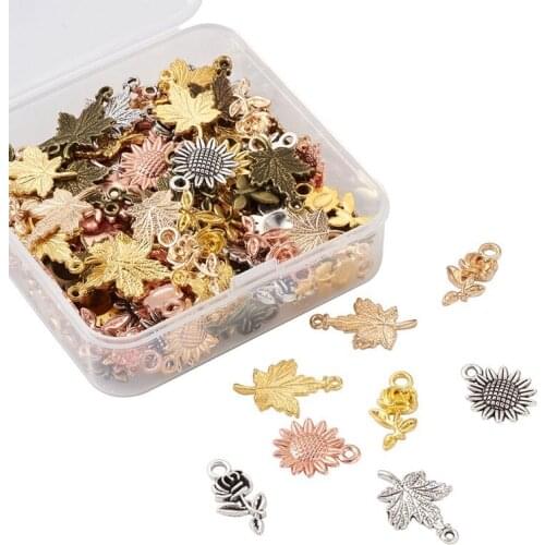 150pcs/box Alloy Pendants Charm Sunflower Rose Flower Maple Leaf Tibetan Style for Jewelry Making DIY Bracelet Necklace