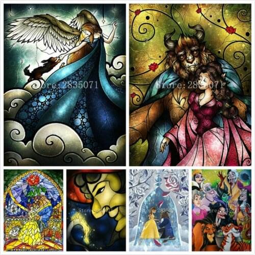 2019 New Diamond Painting Cross Stitch Beauty Beast Needlework square Rhinestone Mosaic Diamond Embroidery Home Decor