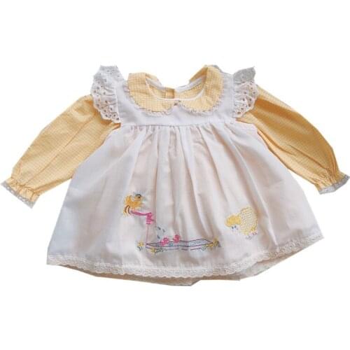 2020Autumn StyleGirls Vintage Antique Embroidered Doll Collar Dress+vest 2pcs Boutique Kids Clothing Girls Boutique Outfits