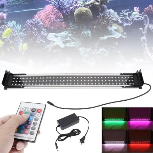 26-70cm Aquarium Full Spectrum Lamp Fish Tank LED Lighting 110V-240V RGB Fish Tank Light with Remote Controller NEW