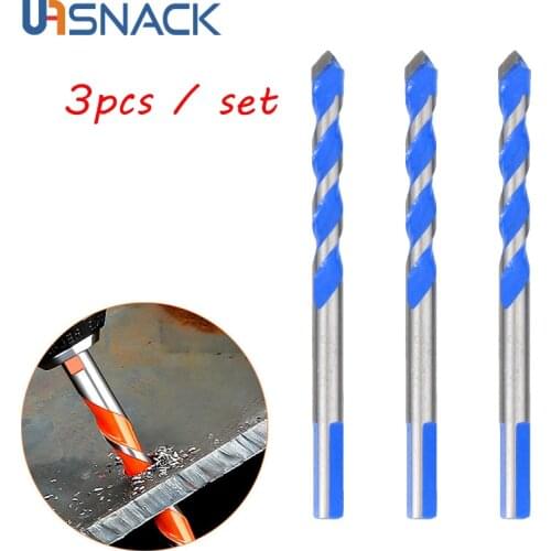 3pcs Twist Drill Bit Sets Threaded Triangle Tungsten Steel Wall Concrete Drill Bit Marble Overlord Mental Woodworking Tools
