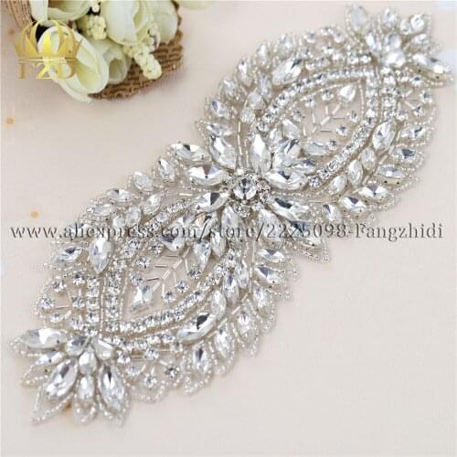 30Pieces Beaded Sewing Rhinestones Wedding Belt Appliques Crystal Trimming Hot Fix Strass Patches For Clothes Beaded Wholesale