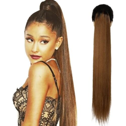 30"Synthetic Straight Ponytail Extension T2-30 Drawstring Ponytail Hair with Two Clips For Women