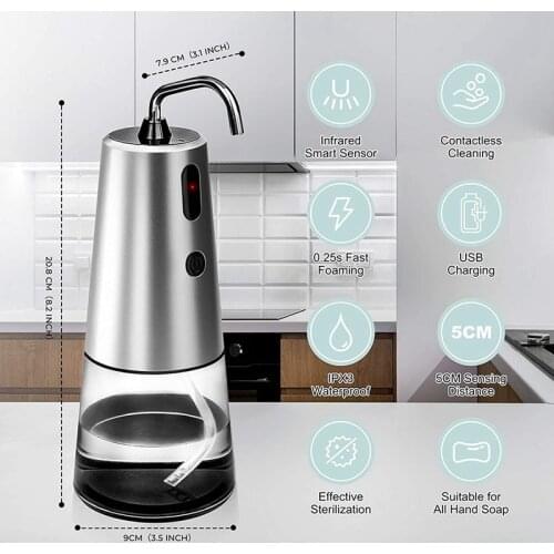Automatic Soap Dispenser,8.45 Oz. Contact Free Foaming Soap Dispenser,Rechargeable,for Bathroom Kitchen Hotel Restaurant