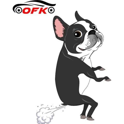 OFK Cartoon Sticker Boston Dog Terrier Farts Vinyl Auto Accessories Window Decal PVC 16cm*12cm