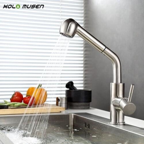 Lead-Free Hot Cold Kitchen Mixer Tap Brushed Kitchen Sink Faucet SUS304 Stainless Steel Kitchen Faucet Pull Out Design