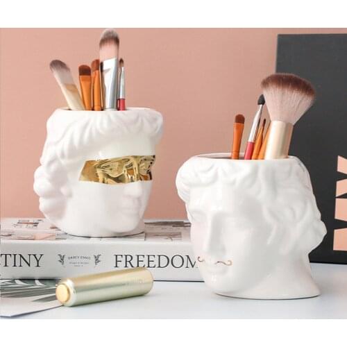 Makeup Brush Pen Holder Vase Head David Ceramic Sculpture Small Body Dried Flower Nordic Modern Home Desktop Decoration Crafts