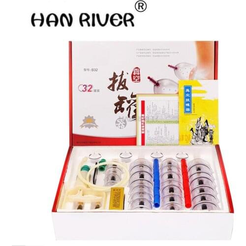 Cheap 32 Pieces Cans cups chinese vacuum cupping kit pull out vacuum apparatus therapy relax massagers curve suction pumps