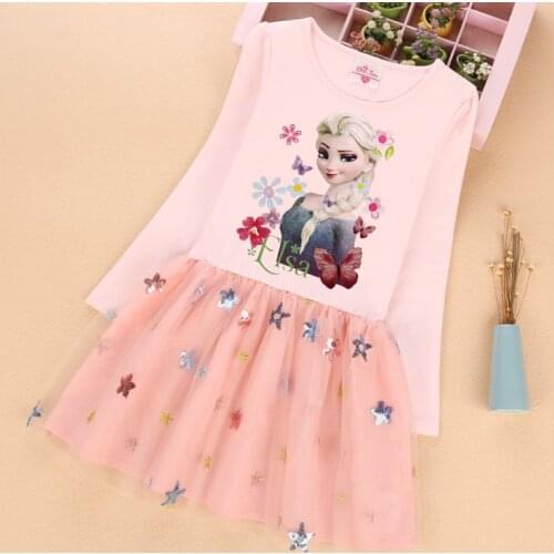 AutumnParty Little Girls Costume Vestidos Sequins Children Outfits Kids Clothes Frozen Elsa Princess Mesh Long Sleeve Dresses