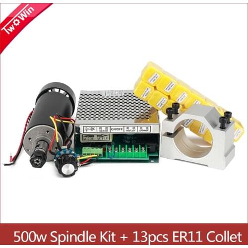 CNC Spindle 500W Brushed Spindle Motor 220V power supply 0.5kw Spindle Motor 52mm Clamps ER11 Collet Chuck For PCB Engraving
