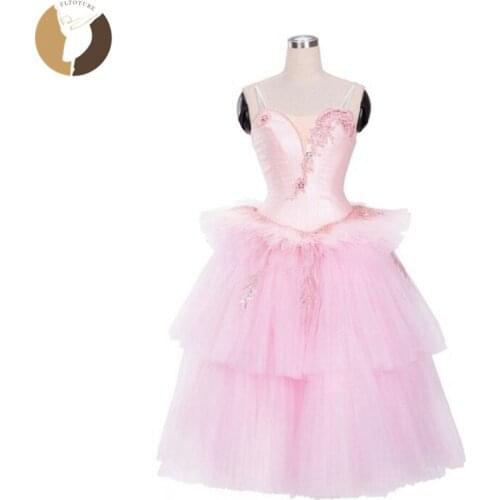 FLTOTURE Adult Girls Romantic Long Skirt Sleeping Beauty Stage Wear Ballet Pink Dresses Ballerina Variation Tutu YAGP Costumes