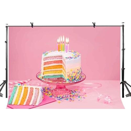 7x5ft Birthday Cake Backdrop Pink Warm Colorful Birthday Cake Photography Background and Studio Photography Backdrop Props