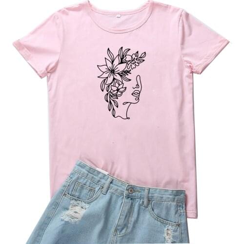 Girl Flower Head Graphic Tees Women Fashion Aesthetic Women T Shirt Personality Print Women Tshirt Funny Vintage T-shirts Women