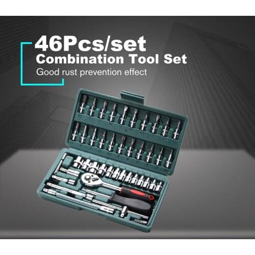 Utilities 46Pcs/set Carbon Steel Ratchet Wrench Socket Spanner Screwdriver Combination Tool Set Household Car Repair Tool