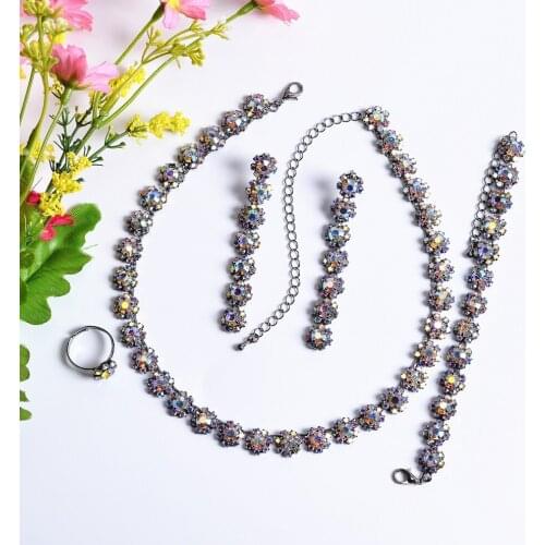 Colorful Crystal Jewelry Sets, Necklaces, Earrings, Bracelets, Rings, Four-Piece Accessories, Luxurious Womens Choker CORUIXI