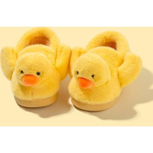 Winter Autumn Toddler Boys Girls Fluffy Little Kids Shoes Warm Cute Duck Cotton Fabric Flat with Slip On Sneakers Home Slippers