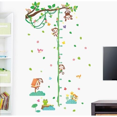 Cute Monkey tree Height Wall Stickers Growth Ruler for Childrens Room Bedroom Living Room Measuring Scale Decor Child Growth