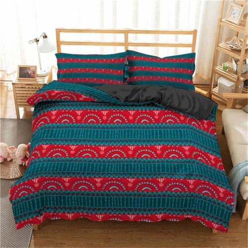Fashionable Bohemian Flower Bedding Collection of Geometric Stripe Quilt Covers King and Queen Size Bed Sheets Quilt Covers