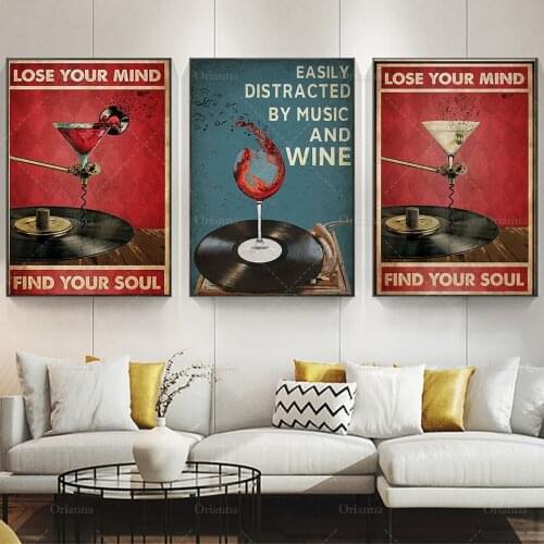 Music Poster - Lose Your Mind Find Your Soul,Music And Wine,Vinyl Art Print,Whiskey Lover Gift, Cigarette Wall Art,Home Decor