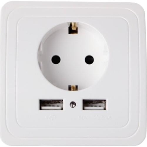 Dual USB Port 5V 2A Wall Charger Adapter Electric EU Plug Socket Switch Power Dock Station Charging Outlet Panel White-M18
