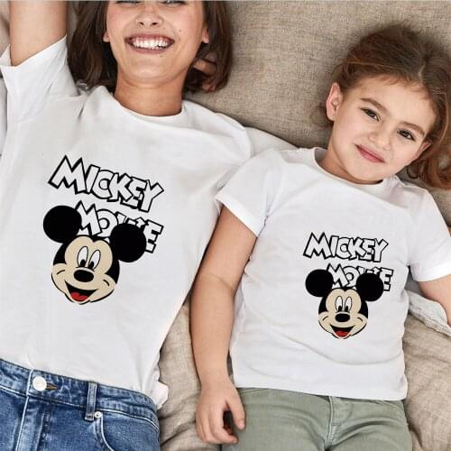 2021 New Summer Family Matching T Shirt Mickey Mouse Disney Mommy and Me T-shirts Clothes Mother Daughter Father Son White Tops
