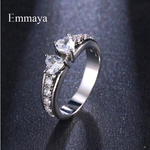 Emmaya Season New Arrival Symmetrical Heart Shape Cubic Zircon Cute Ring For Women Romantic Gift Promise Lover In Wedding Party