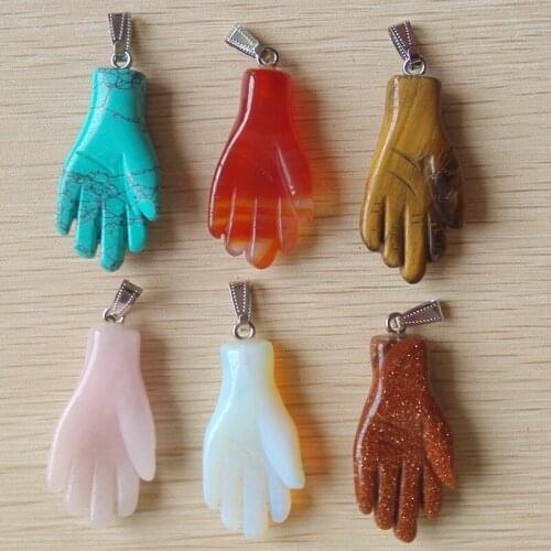 2017 New arrival Fashion carved mixed assorted natural Stone palm shape charms pendants fit jewelry making 6pcs Wholesale free