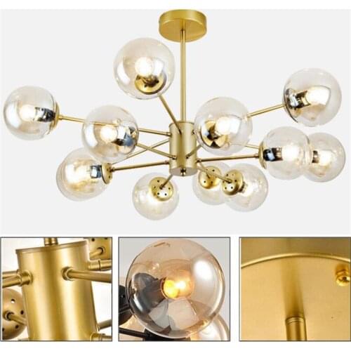 Post-modern Nordic Black/Gold Iron Glass Pendant Light for Foyer Dining Room Bar Modo Sispension 6/8/12 heads 1848