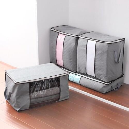Gray M-XL Size Foldable Storage Bag Clothes Blanket Pillow Quilt Closet Sweater Box Pouch Organizer Wardrobe Helper 63992