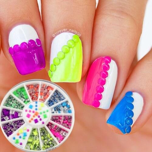 Mixed Square Round Rivets 6 Colors Nail Art Stud 3D Nail Art DIY Design Decoration Fluorescent Studs Nail Wheel Box