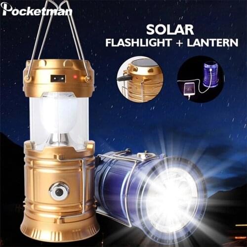 Portable Camping Light Rechargeable Lantern Outdoor Tent Light Solar Power Collapsible Lamp Flashlight Emergency Light Torch