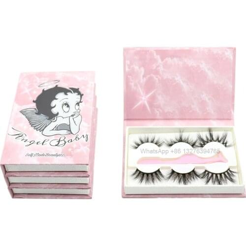 Angel Theme Three Pairs Eyelashes Book Lash Book Packaging Wholesale Mink Eyelashes 3D Mink Hair Lashes with Packaging Wholesale