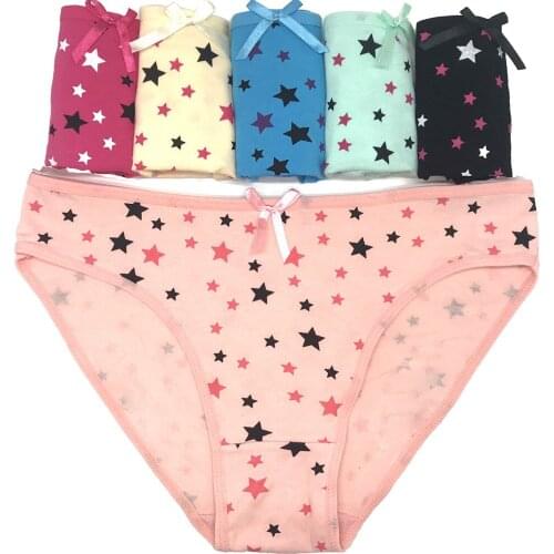 New Lot 12 PCS Underwear Women Cotton Low Rise Full Cute Stars Print Bow Soft Briefs Ladies Panties Knickers for Women Girls