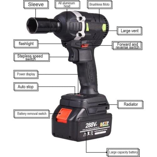 30N.m 288VF 19800mAh Cordless Electric Wrench Impact Driver Socket Wrench Lithium Battery Hand Drill Installation Power Tools