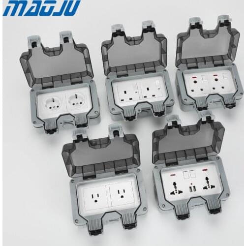 2 Gang Outdoor Weatherproof Waterproof Socket Switch Box Enclosure Electrical Power Wall Socket UK British Germany European