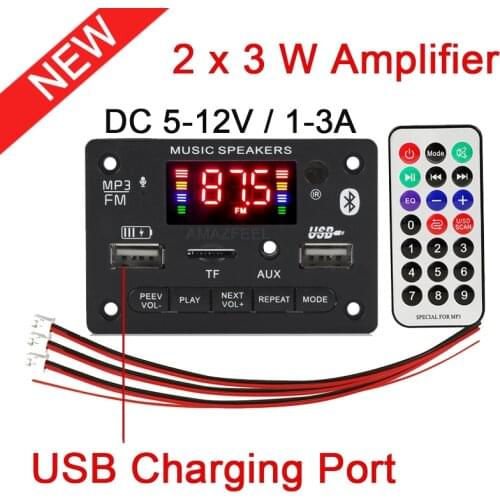 USB Charing Port Bluetooth Audio MP3 Decoder board Player FM Radio 2X3W Power Amplifier Support Call Recording/USB/TF/LINE IN/FM