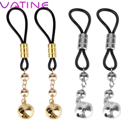 VATINE Gold Sliver Bells Breast Bondage Sex Toys for Couple Torture Play Clamps Adult Games Metal Nipple Clips Nipple Stimulator