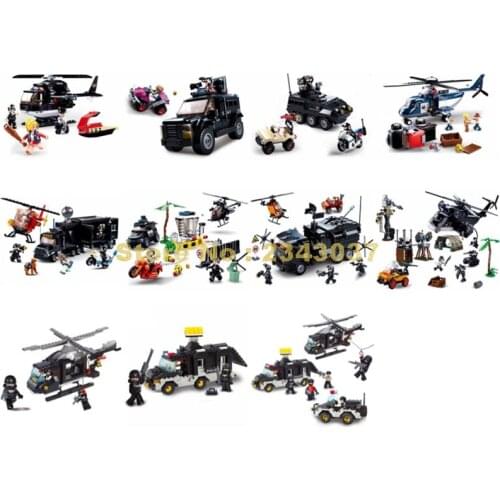 Urban Police Riot Swat Helicopter Command Car Truck Armoured Vehicle Boat Building Blocks Toy