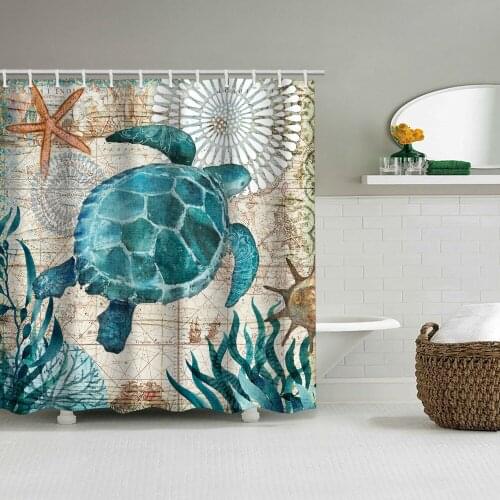 Retro sea turtle marine life high-definition printing waterproof bathroom shower curtain partition curtain