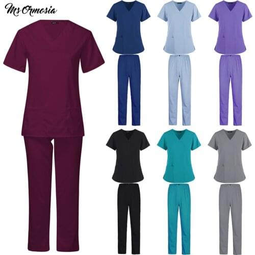 High Quality Spa Uniforms Unisex V-Neck Work Clothes Pet Grooming Institutions Scrubs Set Beauty Salon Clothes Scrubs Tops Pants
